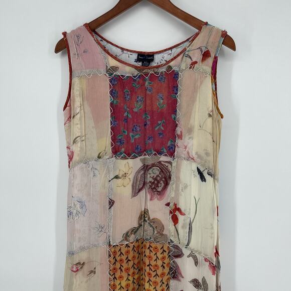 Vintage Sacred Threads Patchwork Dress Size M/L Chiffon Floral Bohemian Maxi 90s - Picture 2 of 14